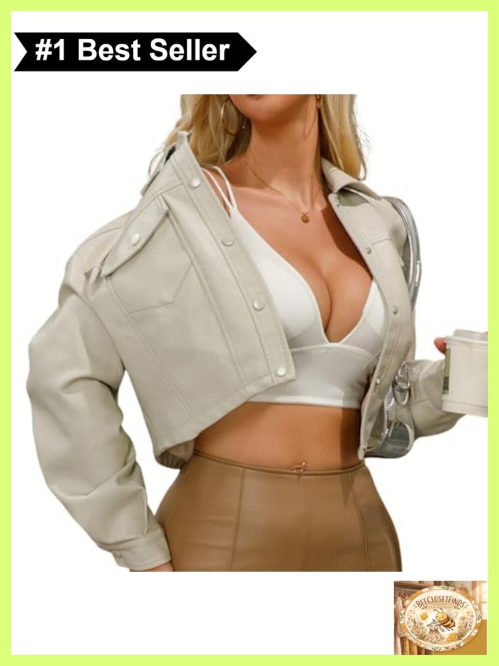 Faux Leather Jacket Button-Down Cropped Moto Bike Coat